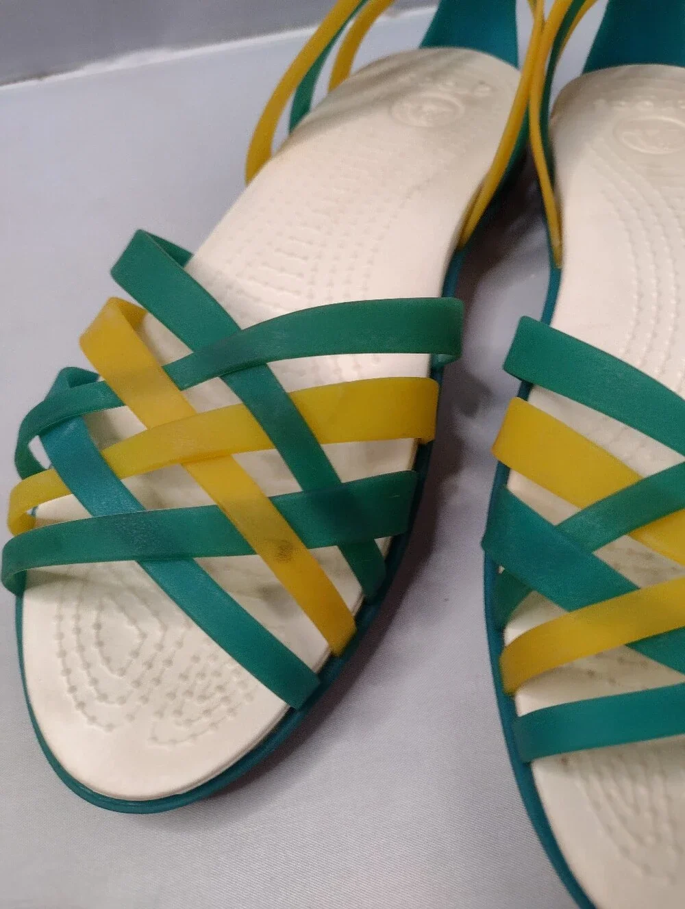 Crocs Isabella Huarache Strappy Sandal Green Yellow Jelly Comfort Women's 8 CC